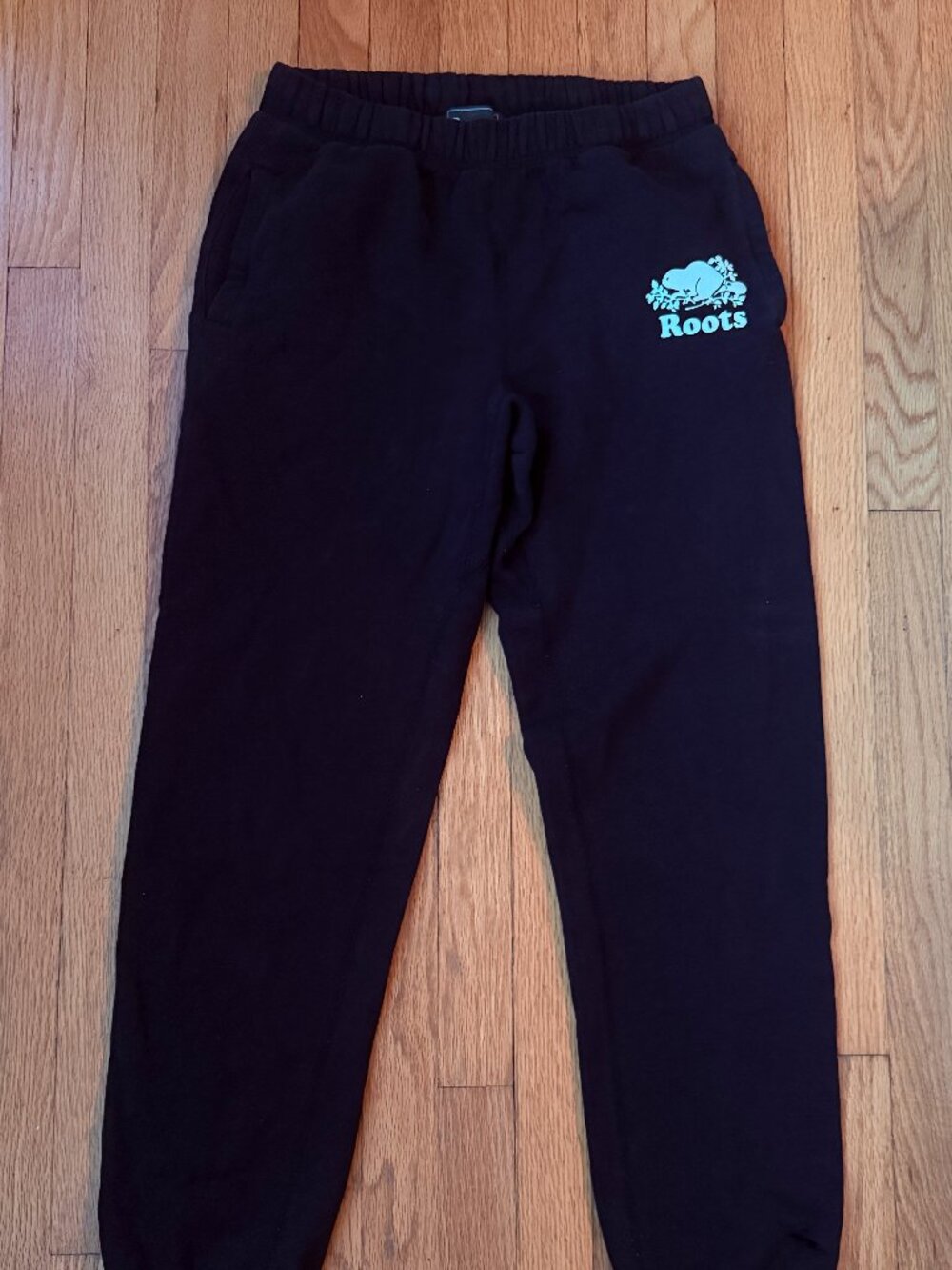 Roots Women's Sweatpants Black Mint Beaver Logo Joggers XS